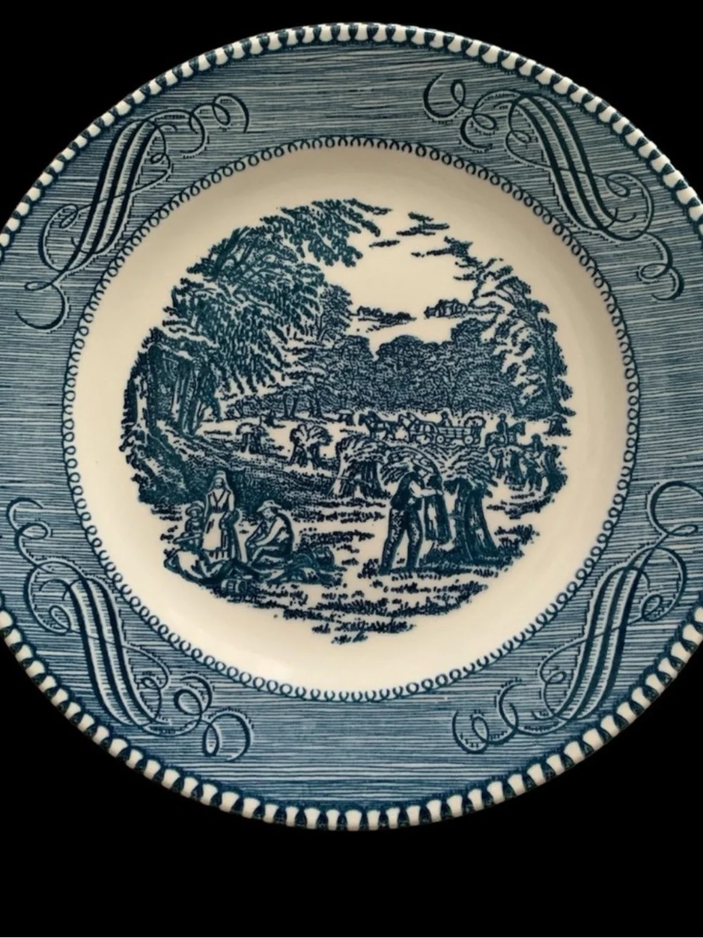 Set of 4Currier & Ives Blue Scenic Porcelain Butter Plate -  Transferware Style